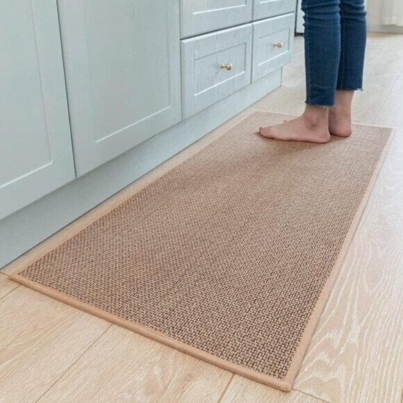 New 20 x 47In Non-Skid Kitchen Rug, Washable Absorbent Floor Mat for Sink, Beige